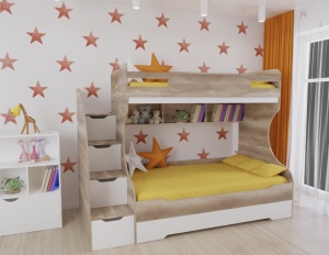 Двухъярусная кровать БИГ (дуб каньон + белый) 120х200 