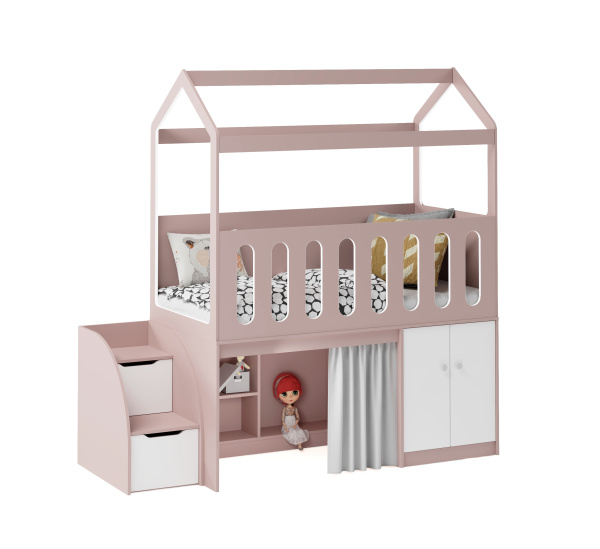Кровать-чердак Теремок 160х80 (цвет бохо) от Династия Kids