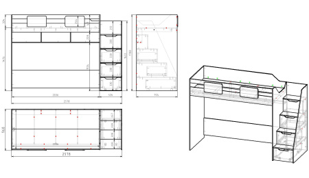 Кровать-чердак 200х90 коллекции Мозаика-2  от Династия Kids