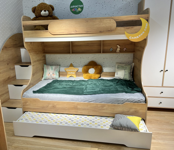 Кровать Биг 120х200 (дуб золотистый + белый)