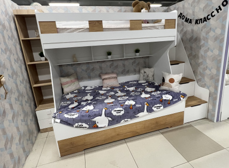 Кровать РУМ 120х200 (корпус дуб золотистый + фасады белые)