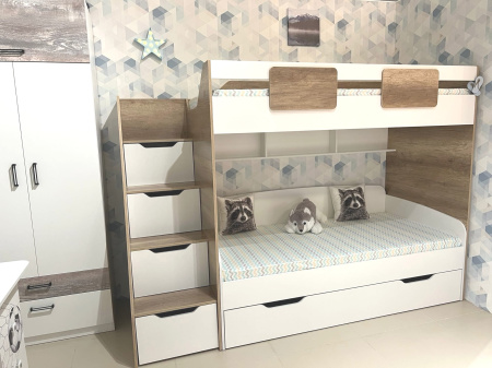 Кровать-чердак коллекции Лайт Лофт 190х90 (дуб каньон + белый) от Династия Kids