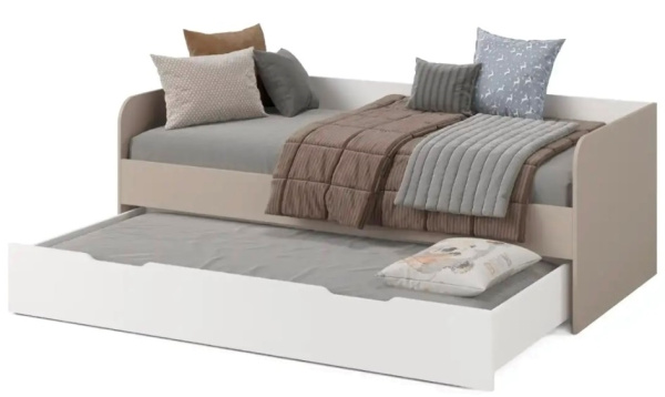 Кровать Дабл 190х90 с доп. спальным местом (велюр + белый)