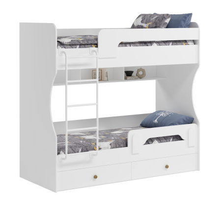 Кровать двухъярусная Омега с бортиком (цвет белый + лестница черная). Со съемным нижним бортиком от Династия Kids
