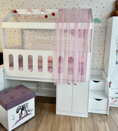 Кровать-чердак 160х80 Теремок (цвет белый) от Династия Kids