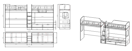 Кровать Квартет 190х90 (шкафы + стеллаж) 