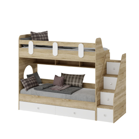 Кровать двухъярусная Фортуна-2 (дуб сонома+белый) 180*80 со съемным бортиком  от Династия Kids