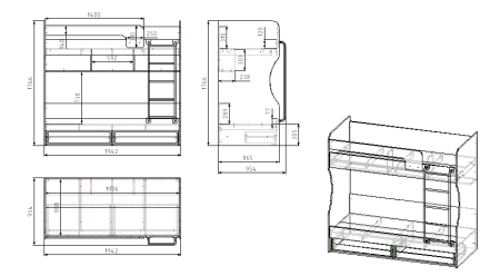 Кровать двухъярусная Омега с бортиком (цвет белый + лестница черная). Со съемным нижним бортиком от Династия Kids