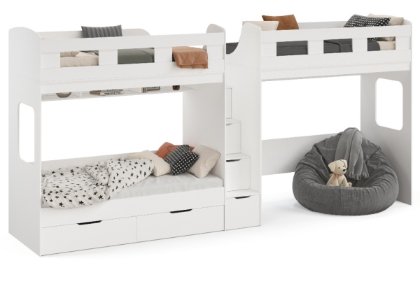 Кровать 3-х ярусная Квартет (цвет белый)