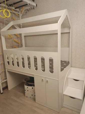 Кровать-чердак 160х80 Теремок (цвет белый) от Династия Kids