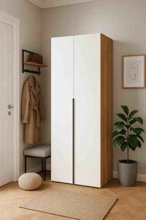 Шкаф 2-х дверный коллекции Брайт Золотистый (внутри штанга + полки) от Династия Kids