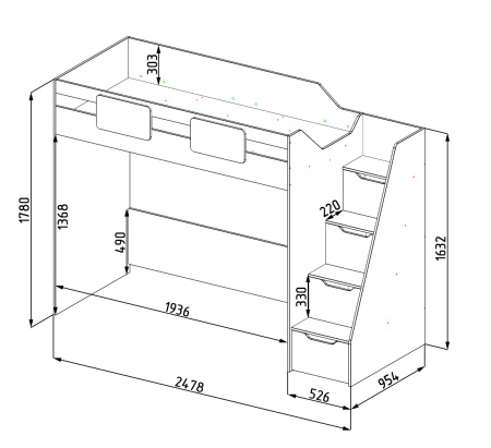 Кровать-чердак Лайт Лофт + кровать Двушка 190х90 от Династия Kids