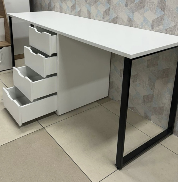 Стол Дуэт 2400 мм (две тумбы) белый + опора черная от Династия Kids