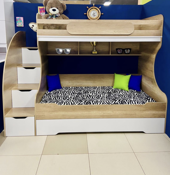 Двухъярусная кровать БИГ (дуб каньон + белый) 120х200  от Династия Kids