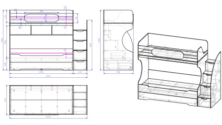 Кровать БИГ 90х200 с доп.спальным местом (цвет белый) от Династия Kids